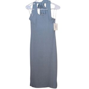 🆕Le Lis Donna Midi Halter Baby Blue Backless Medium Ribbed Dress.